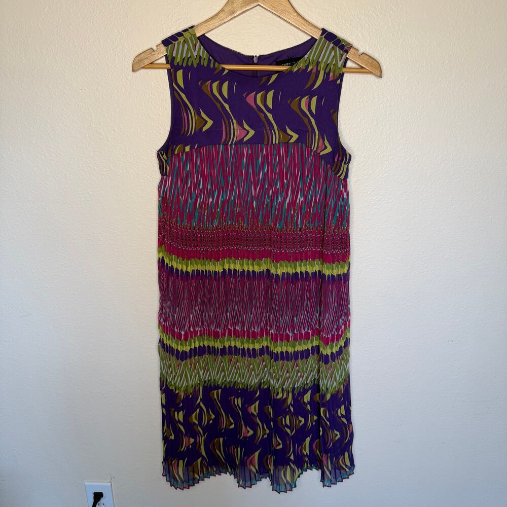 Chetta B Vintage Purple Pink Geo Tie Dye Print Shift Dress 4